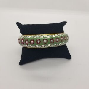 light green wooden bangle with bead and mirrored embellishments